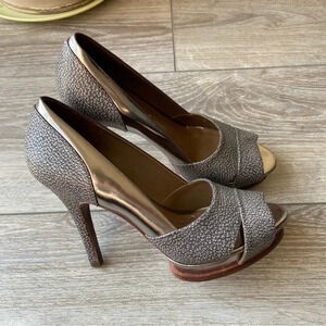 BCBGMAXAZRIA Pebbled Leather  Peep Toe Platform Pumps